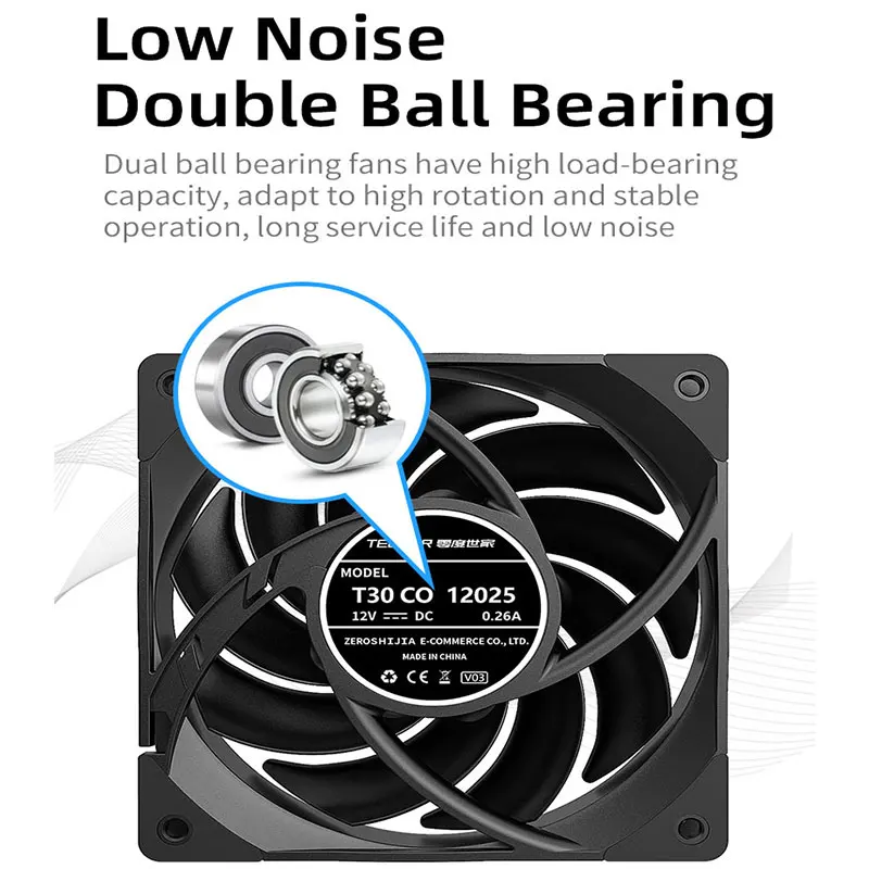 TEUCER T30-CO ventilador de caja de PC de grado Industrial de 12CM 4PIN PWM ventilador de sistema de refrigeración de caja de ordenador 600-2500RPM enfriador de alto rendimiento - imagen 4