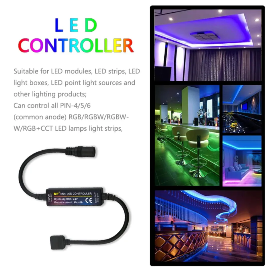 Minicontrolador LED RF, tira de luz de Color RGB RGBW RGBWC RGBCCT RGB + CCT PWM, señal, atenuador remoto inalámbrico de 28 teclas, 5V, 12V, 24V, CC, 6A - imagen 2