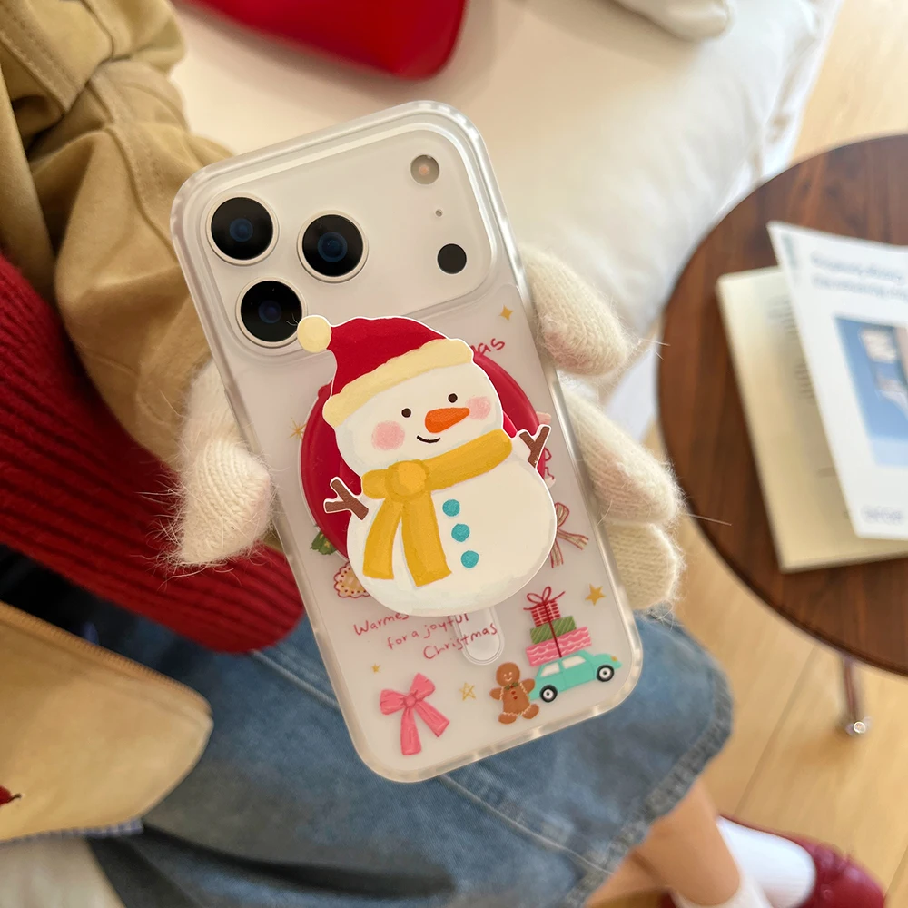 Funda de teléfono bonita Tok con agarre magnético de muñeco de nieve de dibujos animados en 3D para iPhone 17pro 13 16 15 14 17 Pro Max, funda de carga inalámbrica para Magsafe - imagen 3