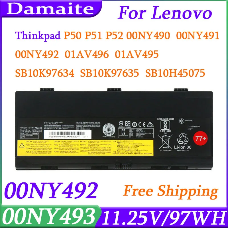 00NY492 00NY493 batería del ordenador portátil para Lenovo ThinkPad P50 P51 P52 00NY490 00NY491 SB10H45075 SB10H45076 SB10H45078 L17L6P51