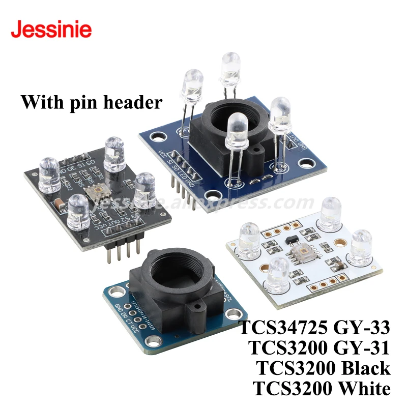 TCS34725 GY-33 TCS3200 GY-31 TCS3200 Módulo de Sensor de reconocimiento de detección de Color de lectura portátil serie Luz de Color programable