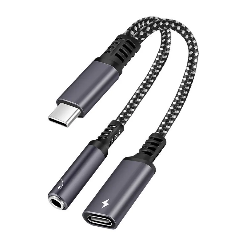 Cable de carga rápida PD 2 en 1, divisor USB tipo C, convertidor A Adaptador de Audio Jack de auriculares dc3.5 mm, 10/60W