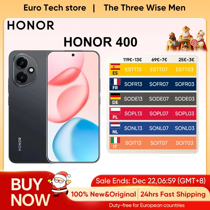 Versión Global HONOR 400 Smartphone 5G Snapdragon 7 Gen 3 200MP Cámara AI Pantalla AMOLED de 6,55' 5300mAh 66W SuperCharge