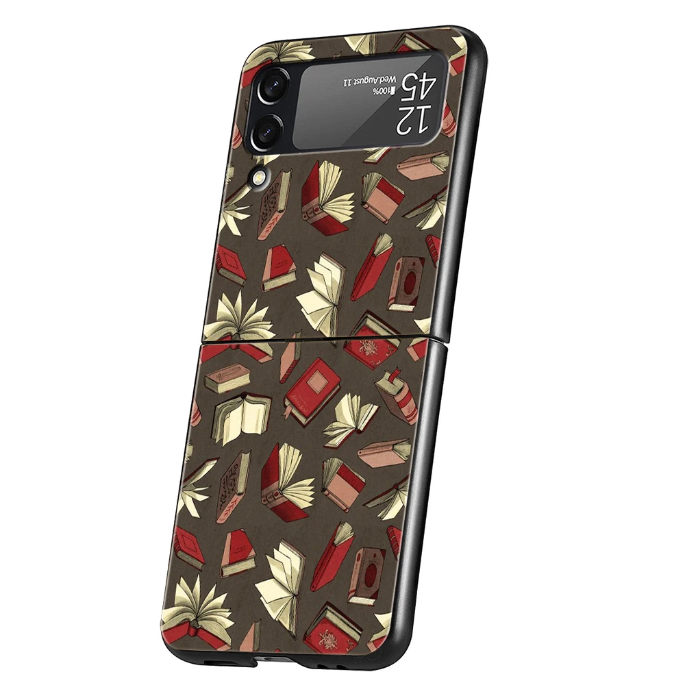 Funda de teléfono con gusanos de libro divertido para Samsung Galaxy Z Flip 3 4 5 6 7 PC plegable negro duro para Samsung Z Flip3 Flip4 Flip5 - imagen 5