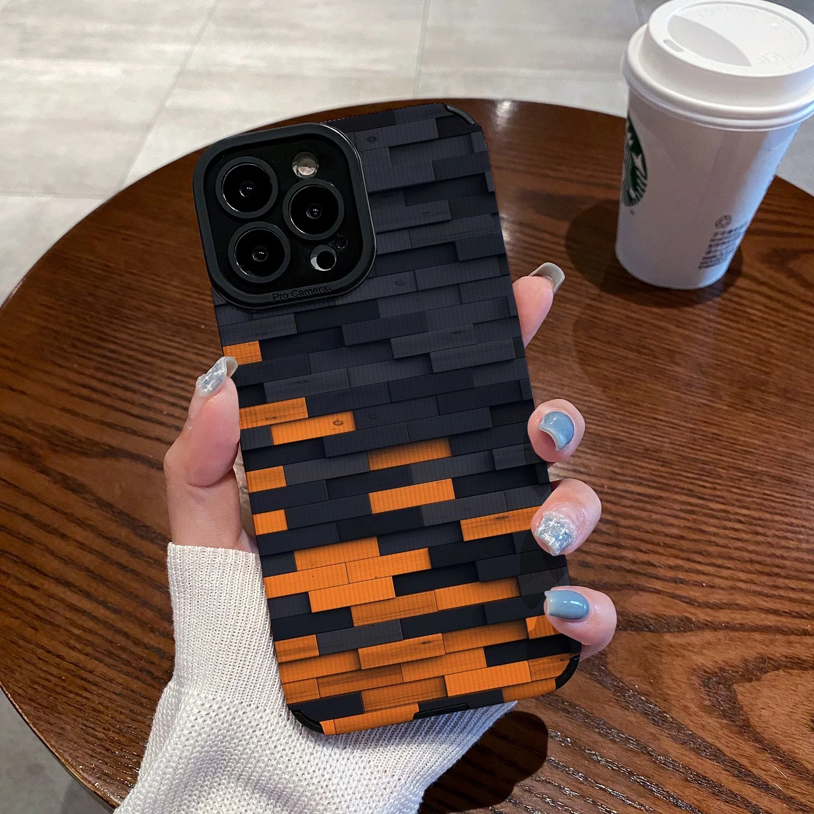 Funda de cuero de silicona con bloque negro y naranja a la moda para iPhone 14 15 16 17 Pro Max Plus Air 11 12 13 Mini cubierta a prueba de golpes - imagen 2