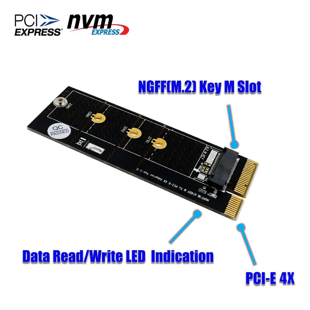 Adaptador PCI Express M.2 SSD, adaptador PCIE de refrigeración Led M.2 NVMe SSD NGFF a PCIE 3,0 X4, tarjeta elevadora, compatible con llave M 2230-2280 M2 SSD