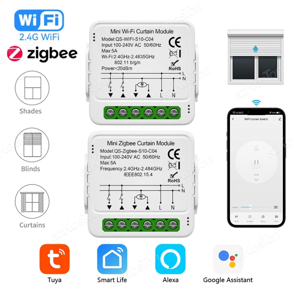 Tuya ZigBee Cortina Inteligente con WiFi - Alexa/Google Home