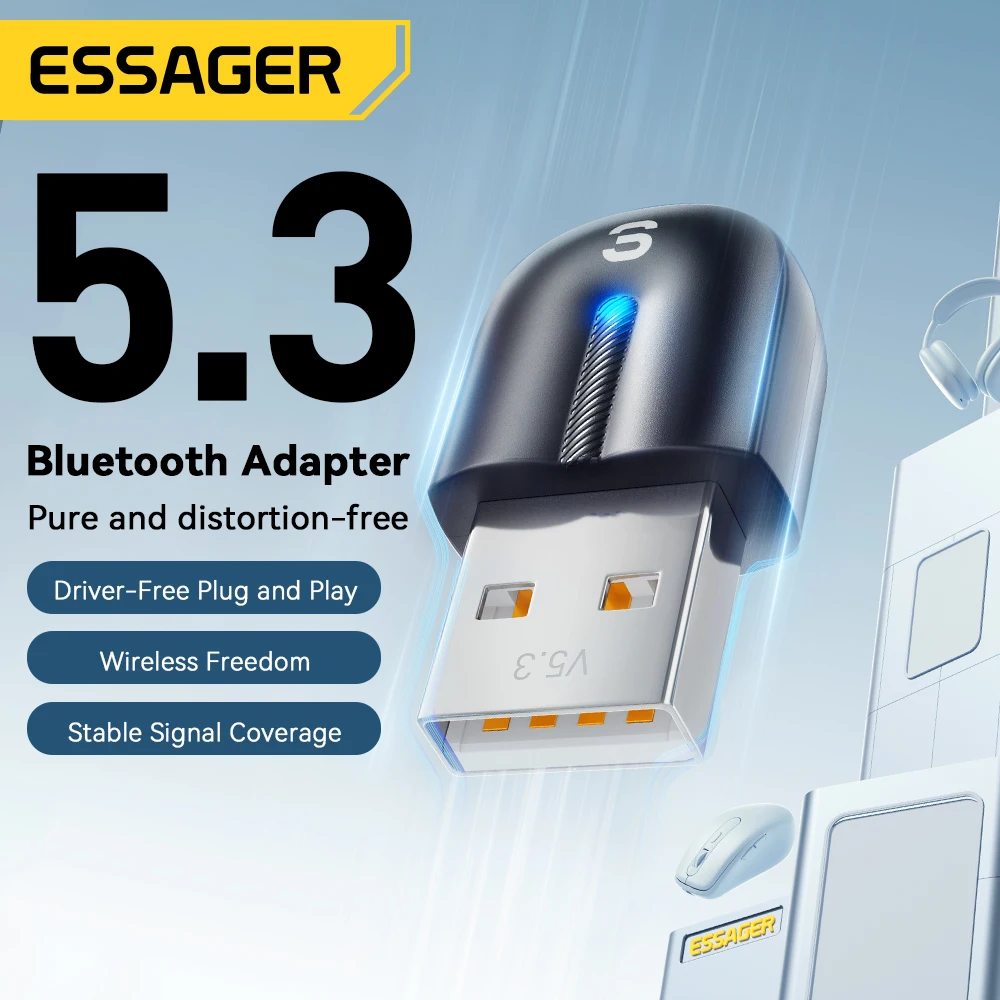 Essager-adaptador USB Bluetooth Dongle Bluetooth 5,3 para PC, portátil, altavoz, receptor de Audio, ratón inalámbrico, teclado, transmisor USB - imagen 3
