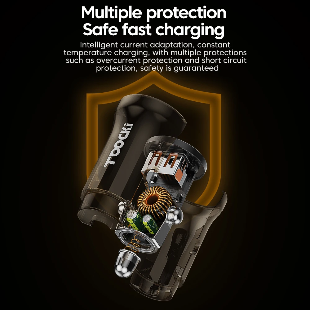 Toocki USB C cargador de coche QC 4,0 PD3.0 45W tipo C cargador de teléfono de coche de carga rápida para iPhone 15 14 13 12 Samsung Xiaomi Huawei - imagen 5