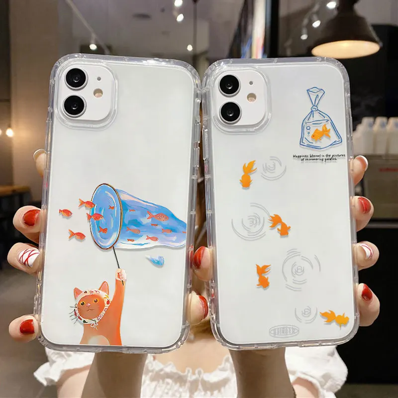 Funda de teléfono de pesca de gatito a prueba de golpes para iPhone 13 11 16 17 Pro Max 14 15 12 Air XR X Xs 7 8 Plus SE cubiertas transparentes suaves - imagen 3