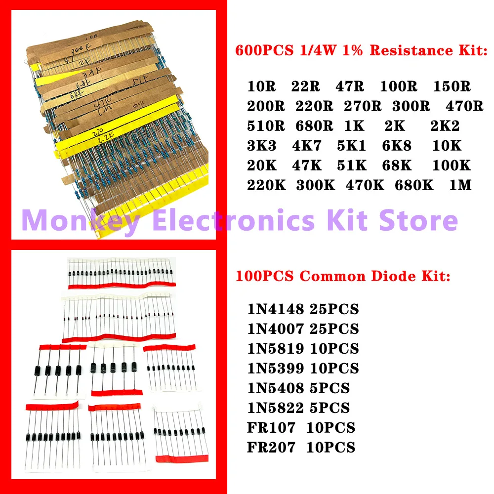 Kit de componentes de 6 tipos, condensador electrolítico de resistencia, diodo triodo To-92 LED, componentes electrónicos para experimentos de reparación DIY mezclados - imagen 4