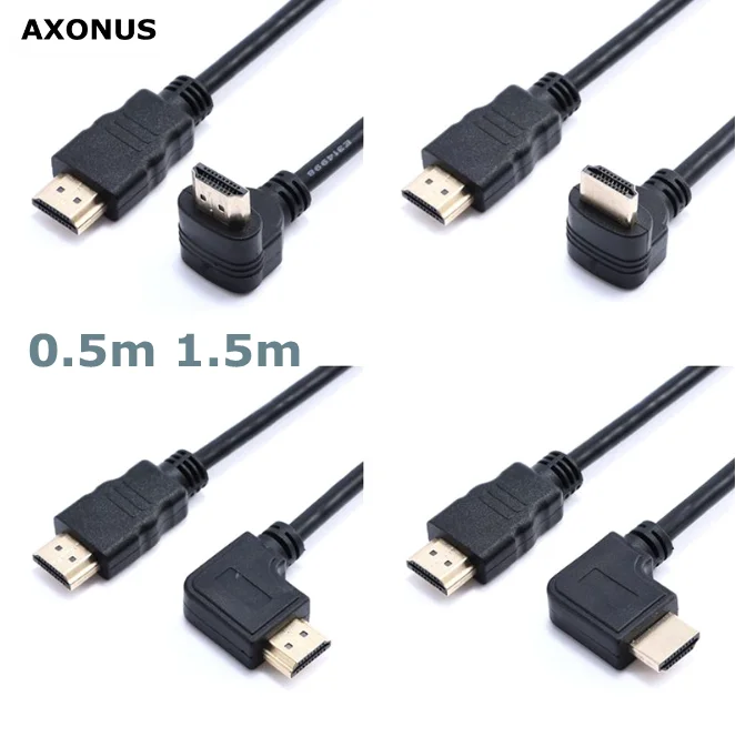 Cable corto de 90 grados, ángulo izquierdo, derecho hacia arriba y abajo, compatible con HDMI, doble línea HDTV macho a macho M/M, Cable HD de 1,5 M