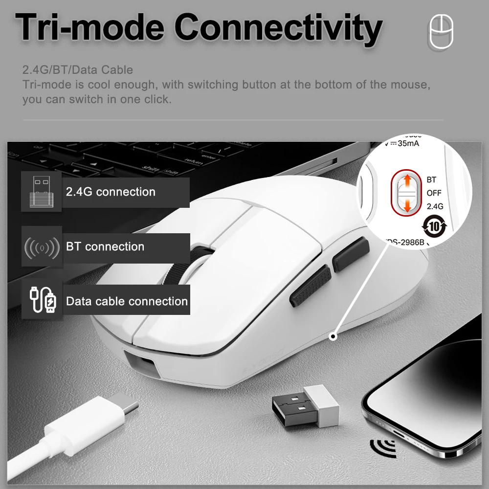 E-YOOSO X-44 USB 1K 2,4G soporte Bluetooth ratón de juego inalámbrico 26000 DPI PAW9339 ratones de juego programables para ordenador portátil - imagen 2