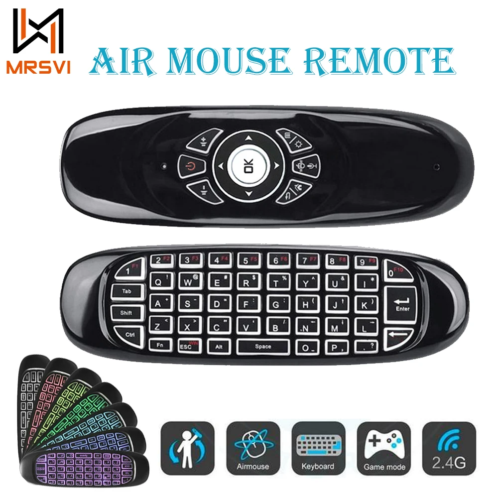 Control remoto inteligente por voz Air Mouse C120 2,4G RF teclado inalámbrico con retroiluminación de 7 colores para Android Smart TV Box, PC