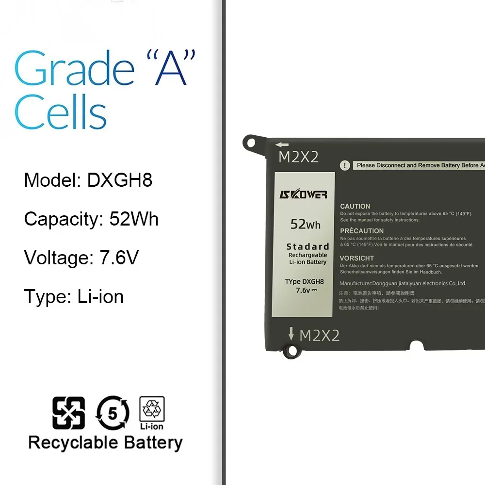 SKOWER DXGH8 batería del ordenador portátil para Dell XPS 13 9380 9370 7390 Inspiron 7390 7490 2-en-1 Vostro 5390 5391 Latitude 3301 HK6N5 P82G - imagen 2