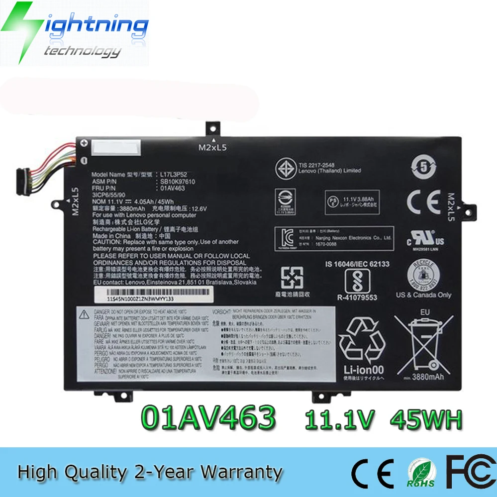L17L3P52 11,1 V 45Wh batería del ordenador portátil para Lenovo ThinkPad L480 20LS0015UK L580 Series L17C3P52 L17M3P53 etc.