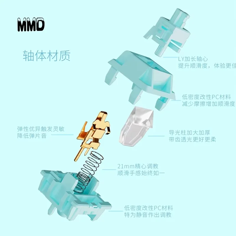 MMD-interruptor azul silencioso más allá de la marca KTT, 5 pines, 43g, Teclado mecánico lineal, interruptores personalizados, Kits de intercambio en caliente, interruptor lubricado - imagen 5