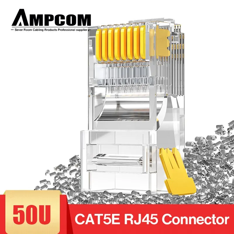 Conector RJ45 AMPCOM CAT5e 8P8C Chapado Oro Ethernet - imagen 5