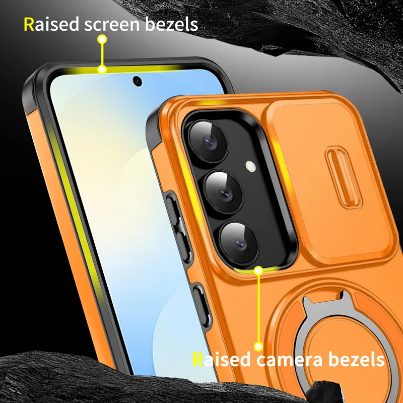 Para Samsung Galaxy S25 FE funda ELVEV Anti-caída resistente PC lente deslizante ventana soporte giratorio cubierta de teléfono - imagen 2