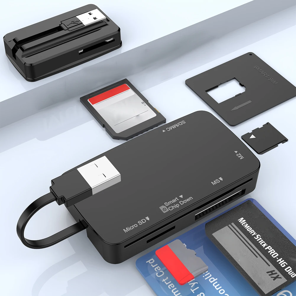 Lector de tarjetas de memoria inteligente, dispositivo 6 en 1, USB 2,0, TF, MS, M2, SD/MMC, velocidad de 480Mbps, adaptador para ordenador portátil y PC - imagen 4