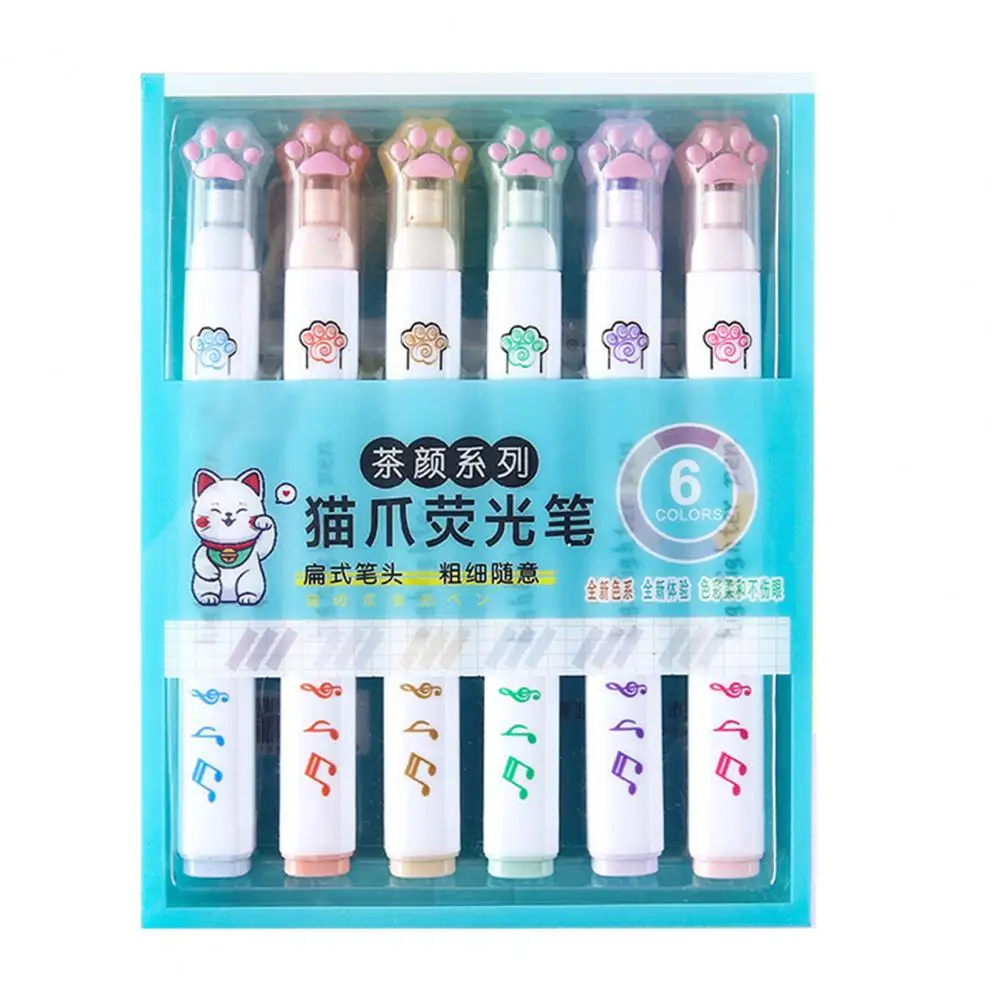 Resaltadores para niños, juego de resaltadores de pata de gato de 6 piezas para niños, estudiantes, rotuladores fluorescentes con punta de cincel para la escuela y la Oficina - imagen 2