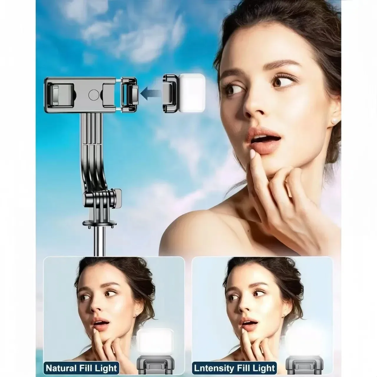 Trípode portátil para palo selfie, luz de relleno de belleza ajustable, control remoto Bluetooth para teléfono iPhone Samsung - imagen 5