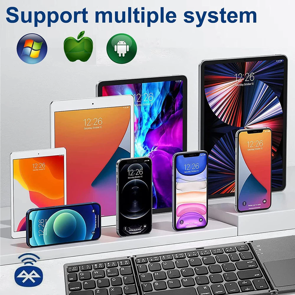 Teclado plegable portátil, Mini teclado inalámbrico Bluetooth con panel táctil para Windows, Android, IOS, tableta, ipad y teléfono - imagen 5