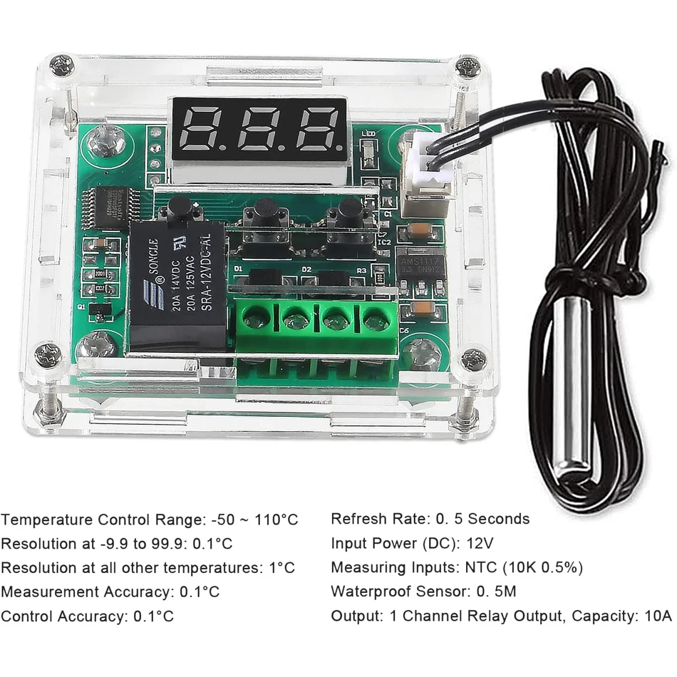 Módulo controlador de temperatura de 2 piezas con estuche, módulo de termostato digital con pantalla LED XH W1209 con sonda NTC impermeable -50 ~ 110 ℃ - imagen 4