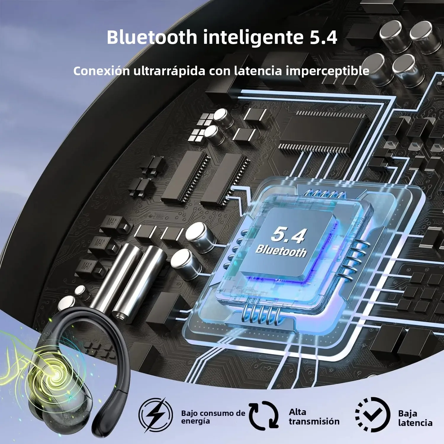 Auriculares inalámbricos, auriculares Bluetooth 5,4, graves estéreo, micrófono intrauditivo con cancelación de ruido, auriculares deportivos impermeables IPX7, reproducción 75H - imagen 3