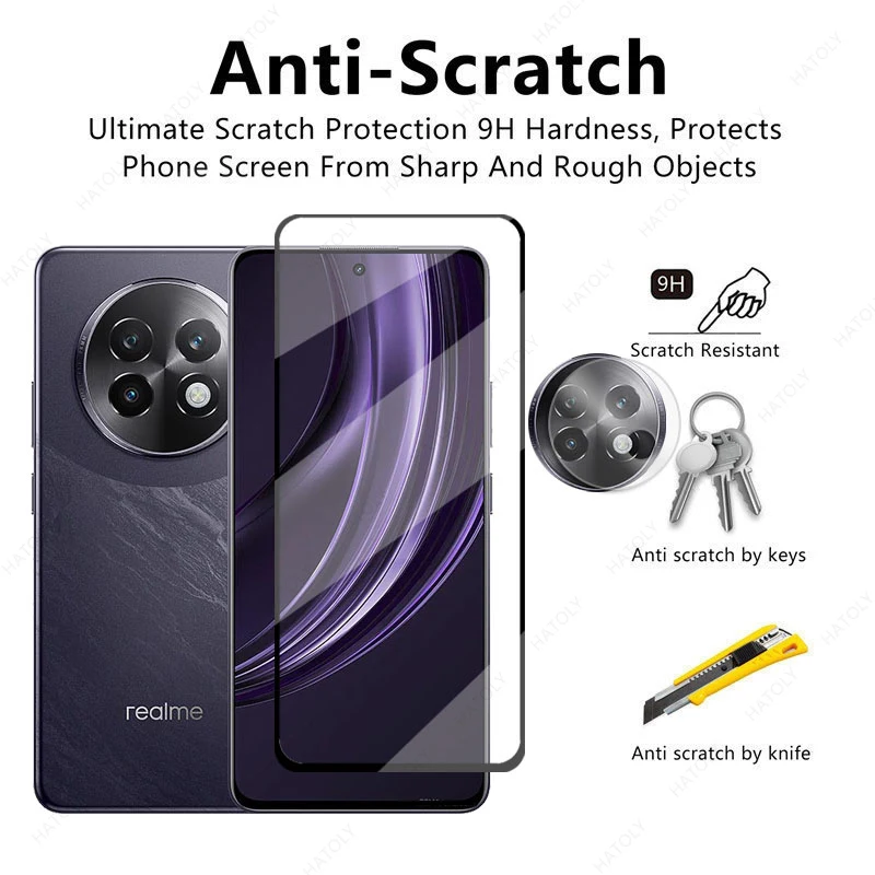 Cristal frontal para Realme 13 Plus, Protector de pantalla para Realme 13 Plus, película protectora de borde negro, Protector de cámara para Realme 13 5G - imagen 2
