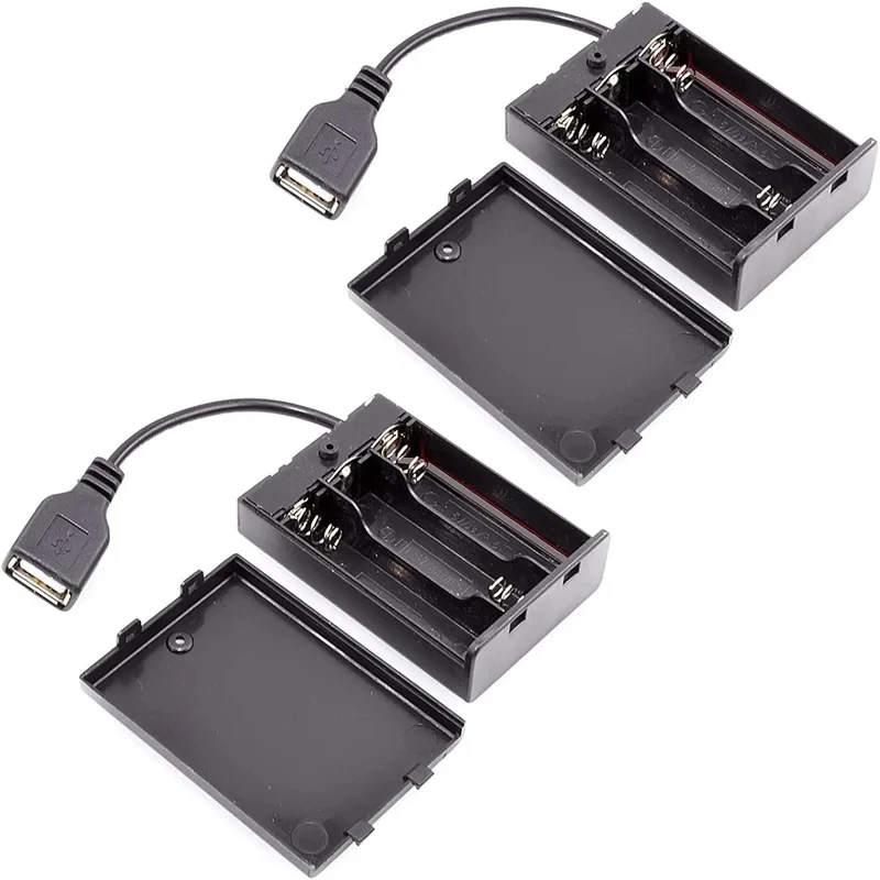 Soporte para batería AA 2/3, caja de almacenamiento de 4,5-5V con cubierta e interruptor con Cable USB, Kit de luz Led de bloque de construcción