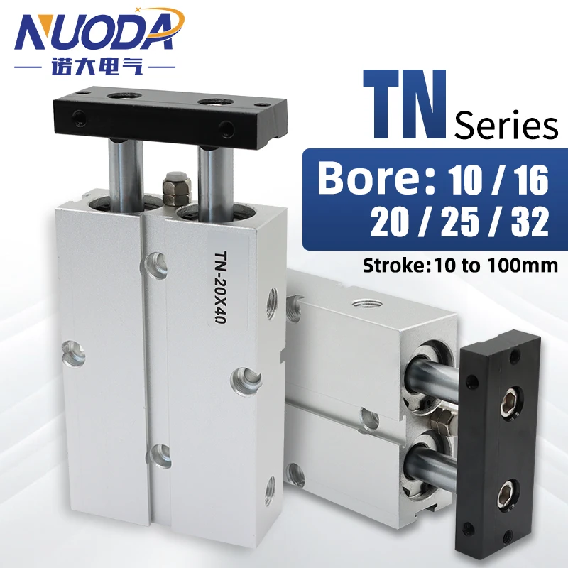 Cilindro neumático tipo TN de doble varilla, diámetro de aire de 10mm, 16mm, 20mm, 25mm, 32 carrera pequeña de aleación de aluminio 30 35 40 45 50 60 70 75mm