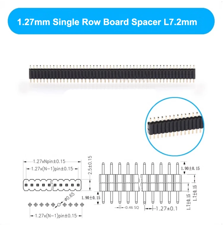 Piezas de clavija extralarga de 50 L11-15-20-27mm, 1,27mm, 1x50P, recta, de una sola fila, espaciador de placa PCB de plástico doble, Conector de cabezal macho - imagen 3