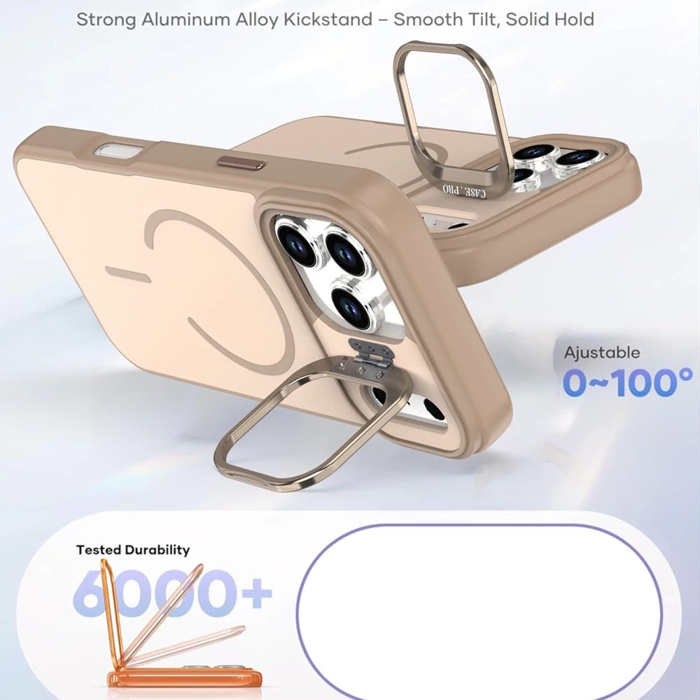 Funda magnética para teléfono con soporte de lente plegable Magsafe para iPhone 17 16 15 14 13 12 Pro Max Air Plus 11, funda protectora esmerilada mate - imagen 4