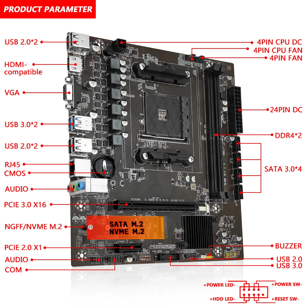 MACHINIST-placa base B450 AM4, ranura compatible con AMD Ryzen de 1-5 generación, CPU, HDMI, VGA, memoria DDR4 de escritorio, doble canal, NVME, M.2, NGFF - imagen 5