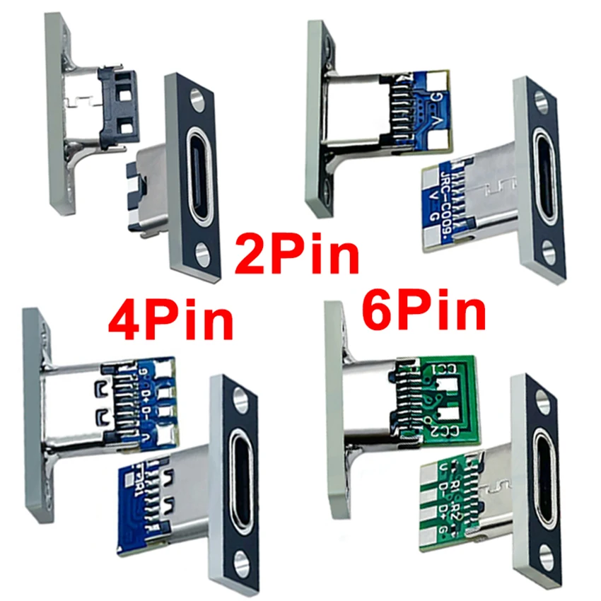 2/5/10 Uds tipo C USB 3,1 enchufe con placa de fijación de tornillo conector USB tipo C 3,1 tipo C 2 pines 4 pines 5 pines 6 pines conector hembra DIY