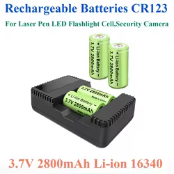 Baterías recargables CR123 para bolígrafo láser, célula de linterna LED, cámara de seguridad, 3,7 V, 2800mAh, batería de iones de litio 16340, CR123A