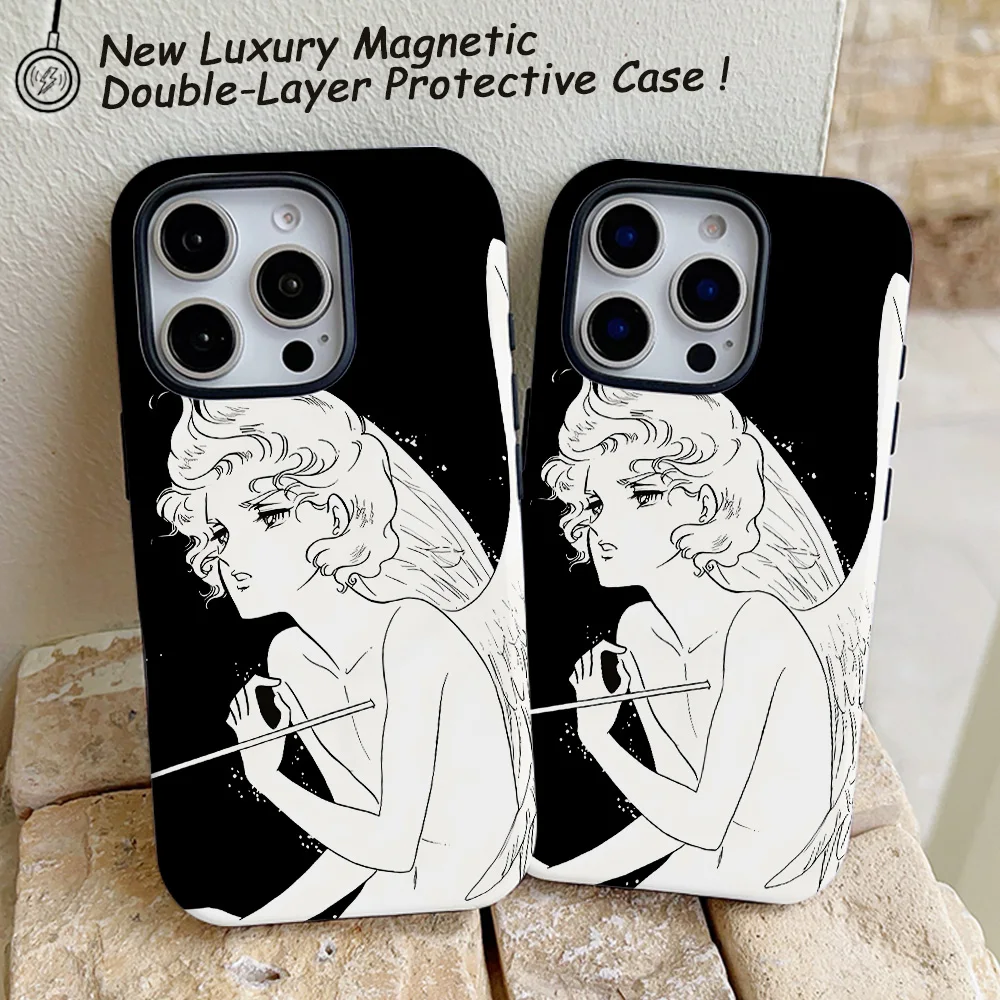 Funda de teléfono con diseño de Ángel para iPhone 16, 15, 14, 13, 12, 11 Pro Max Plus, funda trasera magnética de lujo de doble capa - imagen 4