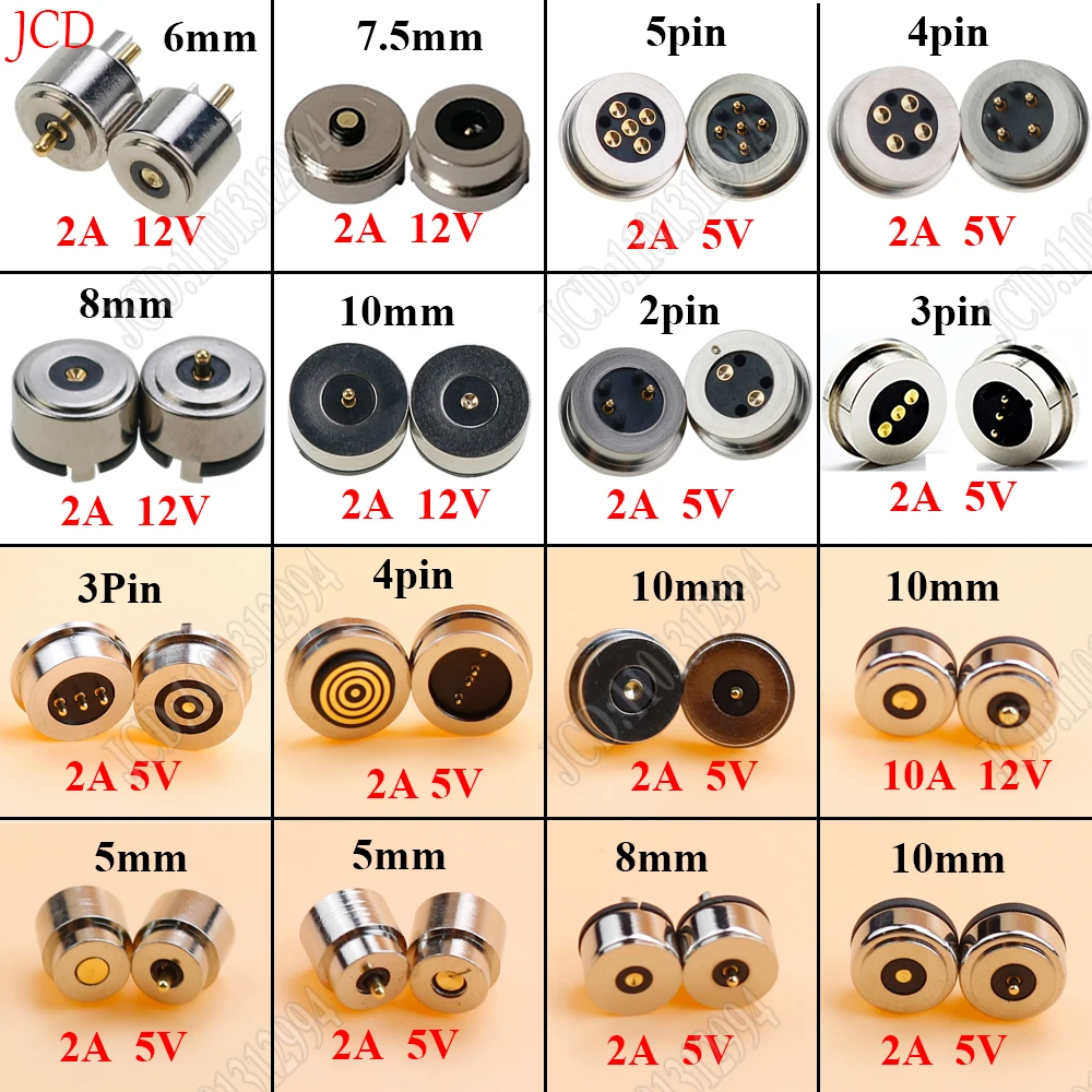 Conector Pin Pogo magnético con forma Circualr, 2, 3, 4, 5, 6 pines, sonda macho hembra, 5V, 12V, 2A, 10A, conectores de enchufe de carga de energía CC