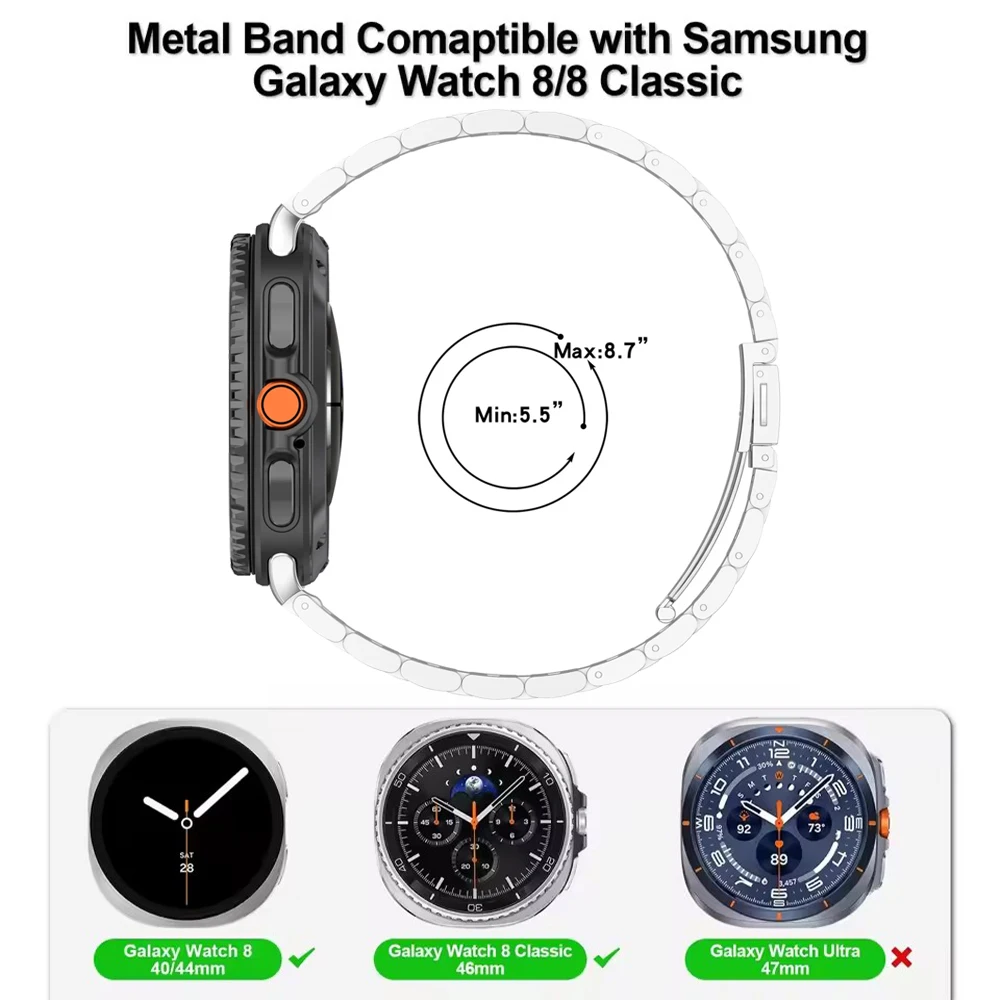 Correa de acero inoxidable para Samsung Galaxy Watch 8, pulsera de Metal de 44mm y 40mm para Samsung Galaxy Watch 8, correas clásicas de negocios de 46mm - imagen 4
