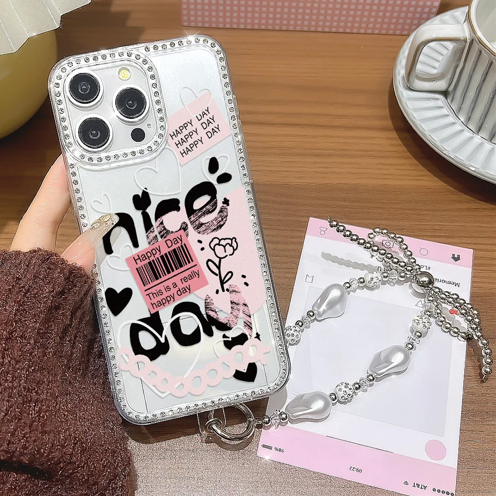 Funda de teléfono con cordón de diamante para iPhone 17 16 Pro Max 11 13 15 14 12 Air 17promax 16promax Funda transparente a prueba de golpes - imagen 2