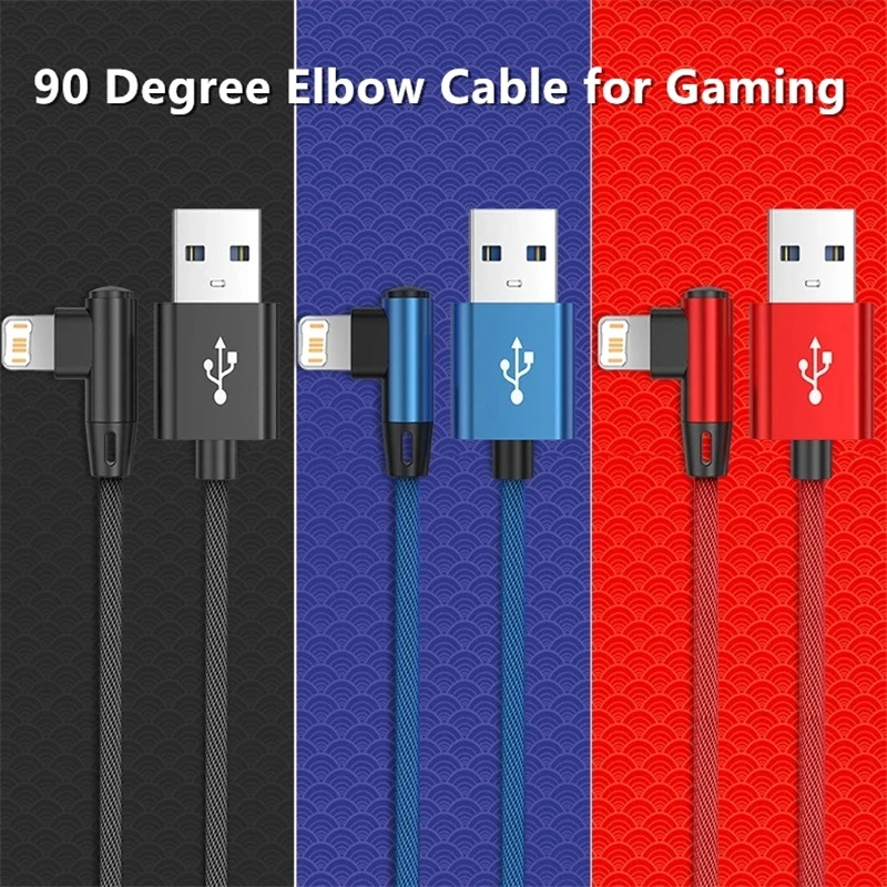 Cable de carga rápida con codo de 90 grados para iPhone 11 12 mini 13 Pro 14 Plus XS Max X XR 6 6S 7 8 Plus SE Cables de cargador USB para juegos - imagen 2