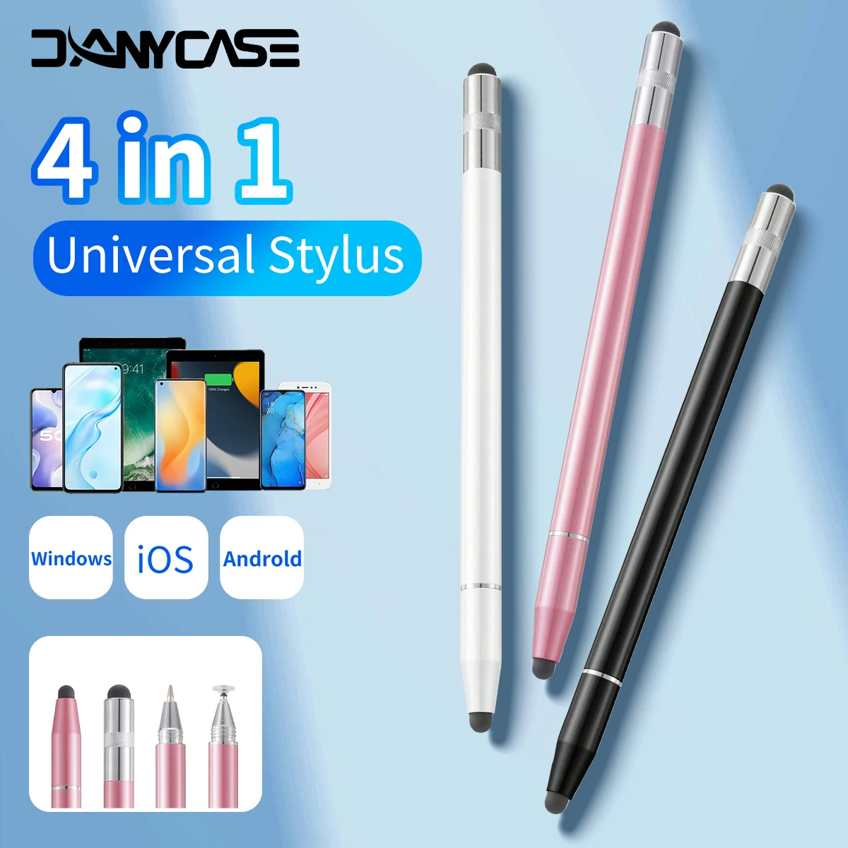 Bolígrafos ópticos universales 4 en 1 para pantallas táctiles Lápiz capacitivo de precisión de alta sensibilidad Compatible con dispositivos de pantalla táctil