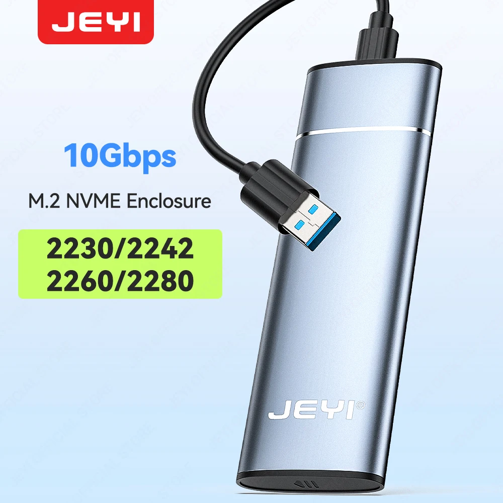 JEYI Adaptador de carcasa SSD NVME M.2 de aluminio, USB 3,2 Gen 2 (10 Gbps) a NVME M-Key/(B+M) Caja externa SSD con ajuste UASP