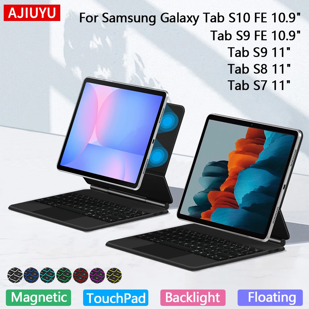 Teclado con cubierta de libro para Samsung Galaxy Tab S10 FE S9 FE, funda de 10,9 pulgadas para Tab S7 S8 S9, teclado mágico con retroiluminación multitáctil de 11 pulgadas
