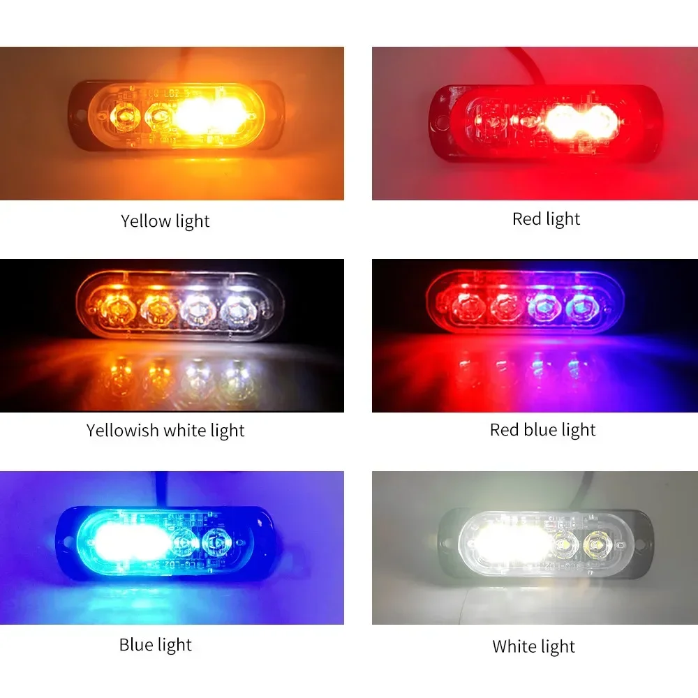4LED luz de advertencia estroboscópica para coche parrilla intermitente avería luz de emergencia camión remolque baliza lámpara LED luz lateral policía ámbar rojo - imagen 2