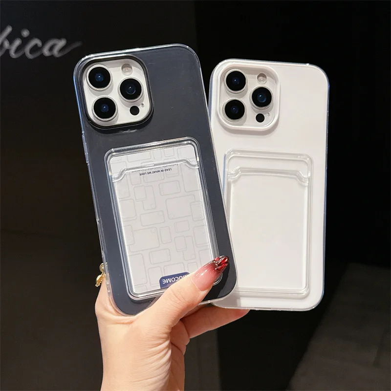 Funda de teléfono con tarjetero Simple y delgada 2 en 1 Jelly Candy Color para iPhone 16 15 14 Plus 13 12 11 Pro Max, funda trasera de Airbag de TPU suave - imagen 3