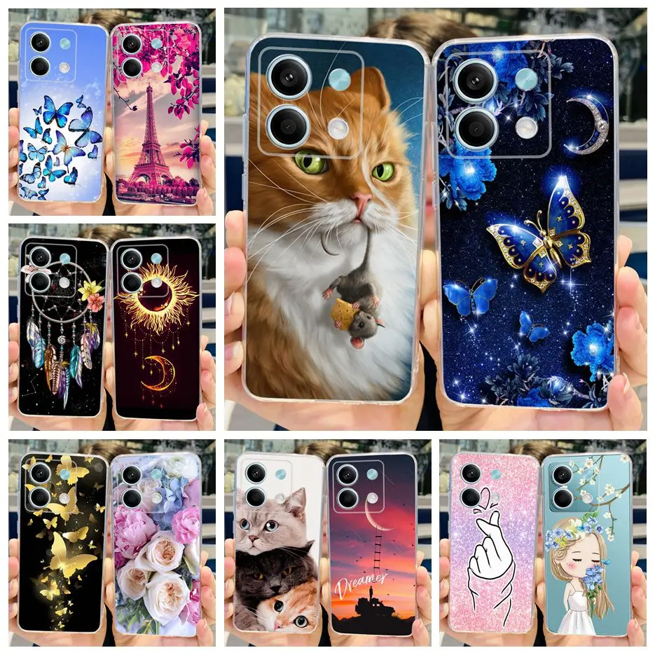 Para Xiaomi Redmi Note 13 4G funda bonita de gato mariposa funda de teléfono de silicona suave para Redmi Note 13 Pro Plus Note13 parachoques completo