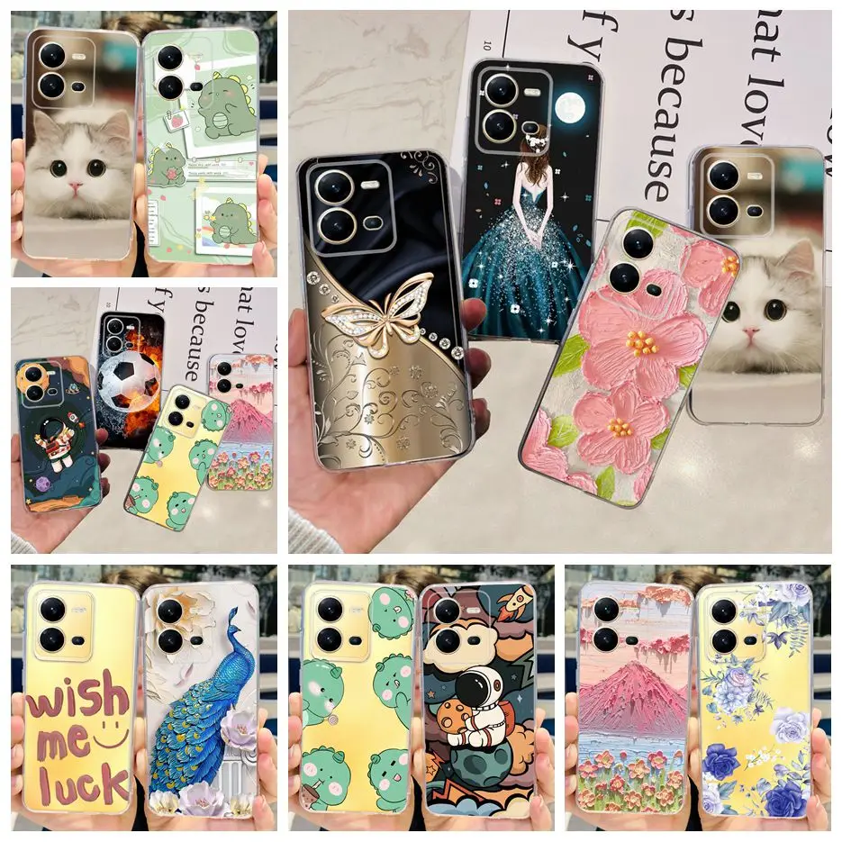 Funda de silicona transparente para Vivo V25 V25e V2201 V2202, cubierta pintada con estilo, Fundas suaves