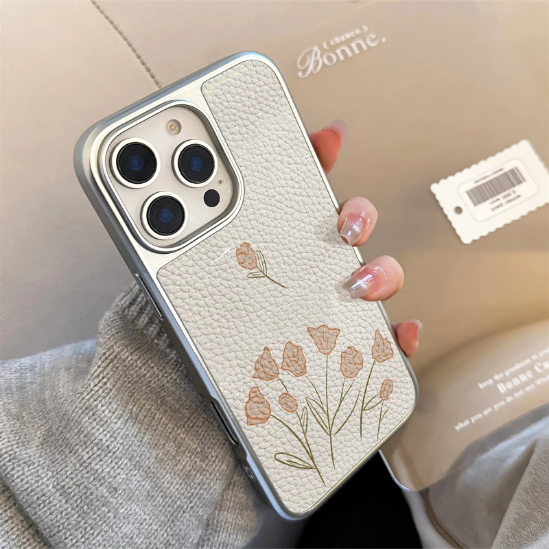 Funda de teléfono con textura de cuero "La rosa que voló" para iPhone11/12/13/14/15/16/22 Pro Max AIR PLUS